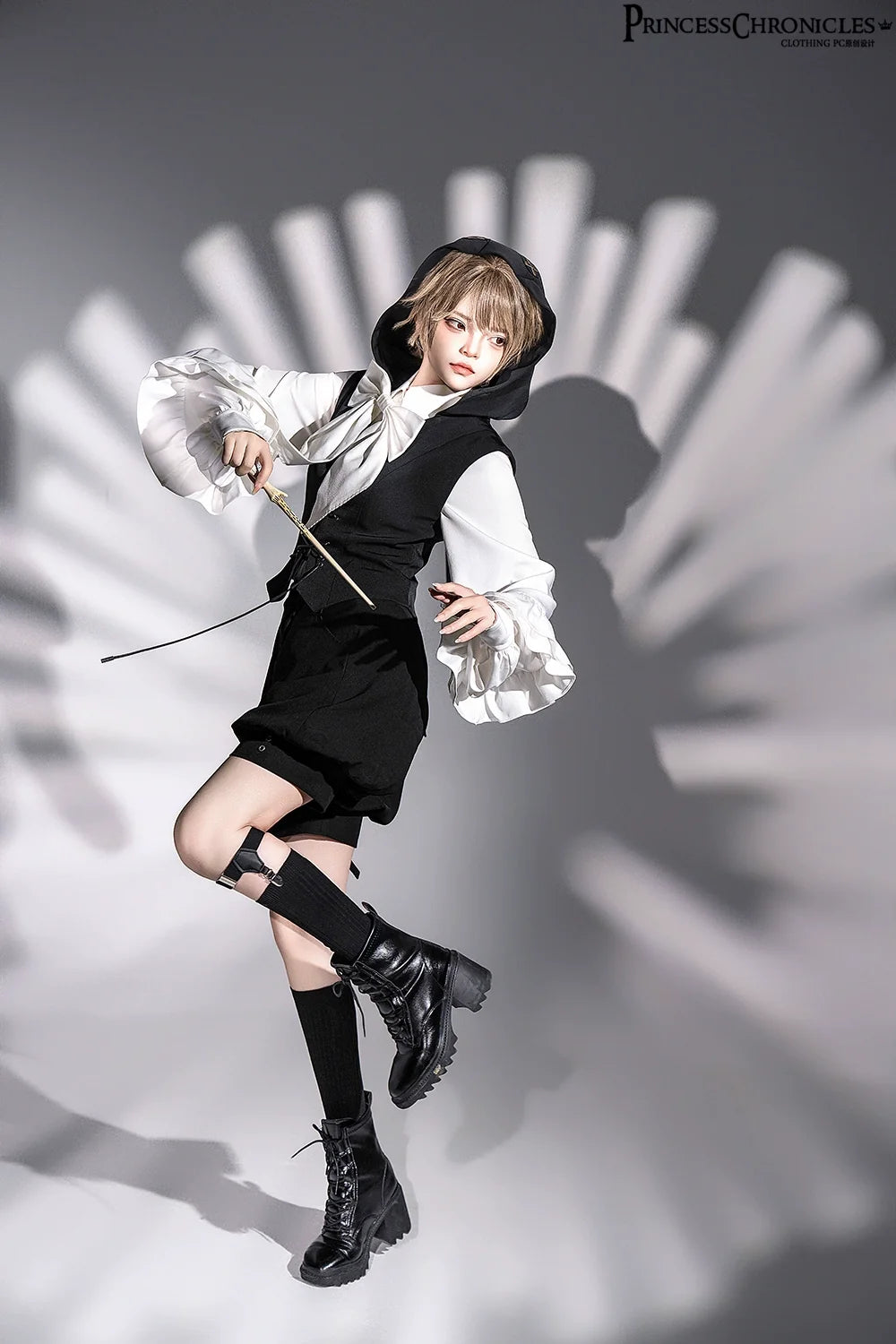Princess Chronicles - Rabbit Feather - Black Ouji Lolita Vest Shorts Suit Prince Cloak Set