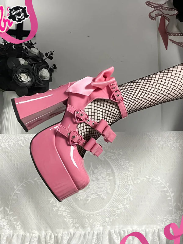 Sheep Puff Barbie Party Lolita heels featuring pastel colors, decorative sheep puff details, and a stylish, feminine shoe design.