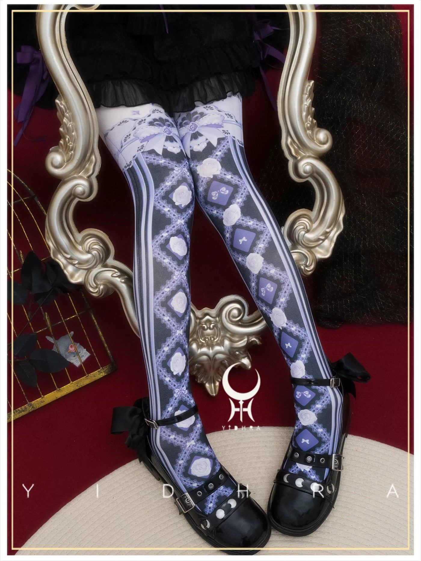 Yidhra Sweet Interlace Rose Print Lolita Tights – detail view 7