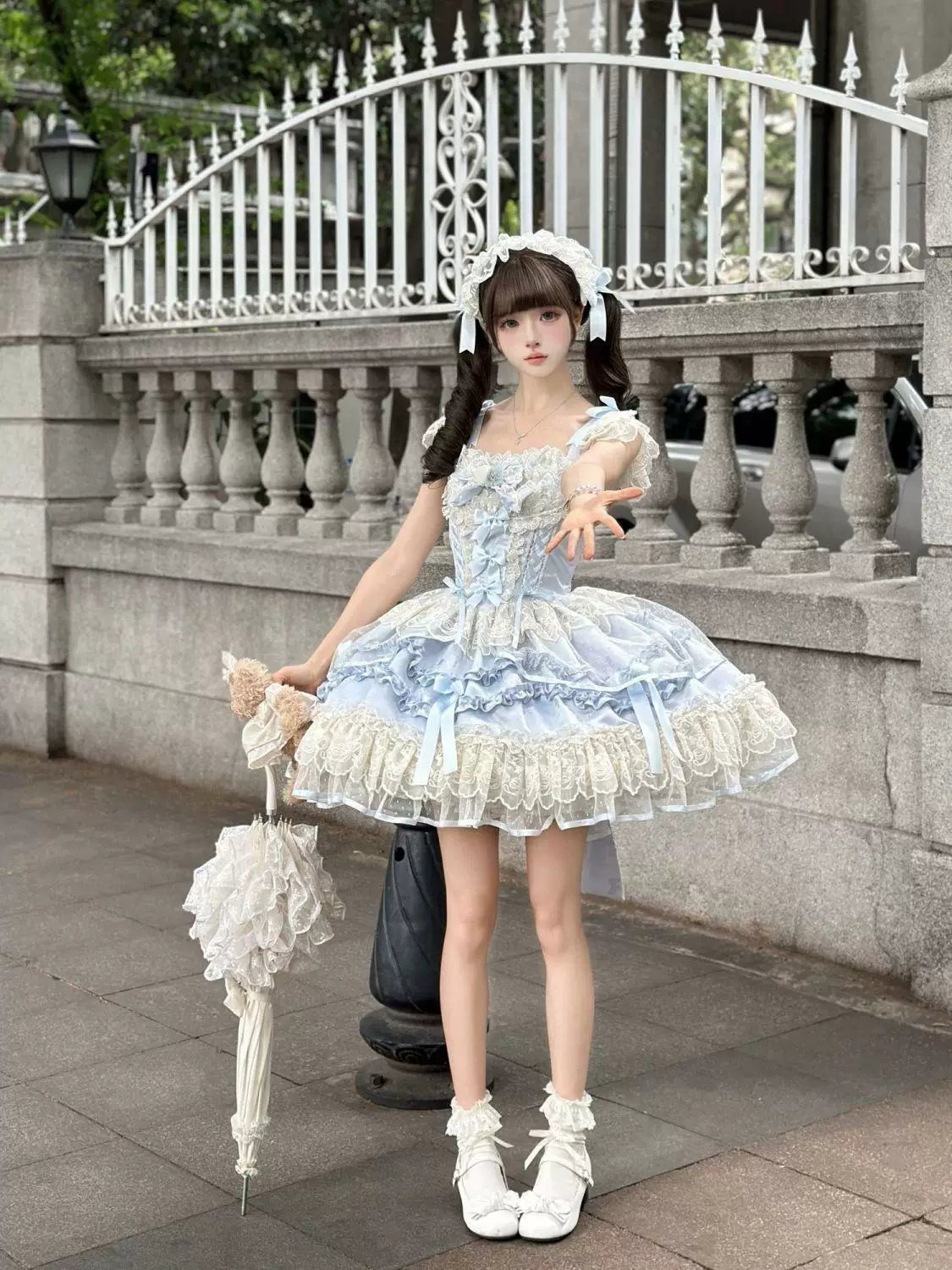 Sweetheart Dream Machine - Rose Poem Ballet - Strappy JSK dress with lace ruffles and ribbon bows