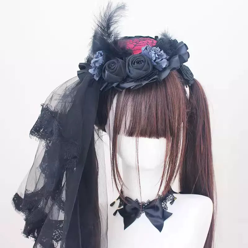 Deer Girl Handmade - Sparrow's Feather - Black and White Hat and Veil Selection