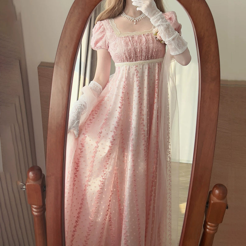 Moon Lily - Misty Rose - Empire-Waist Lolita Dress with a Matching 3-Metre Wrap – detail view 5