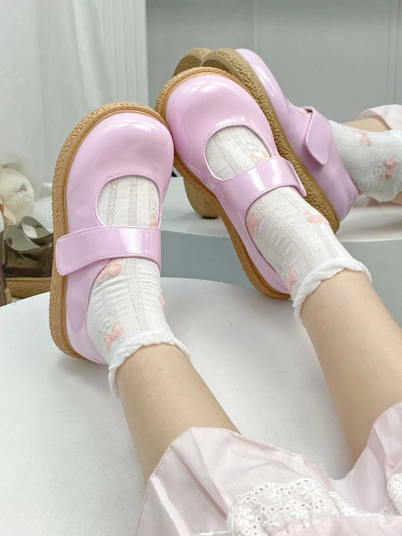 Light pink QQ Candy patent bow Mary Jane shoes