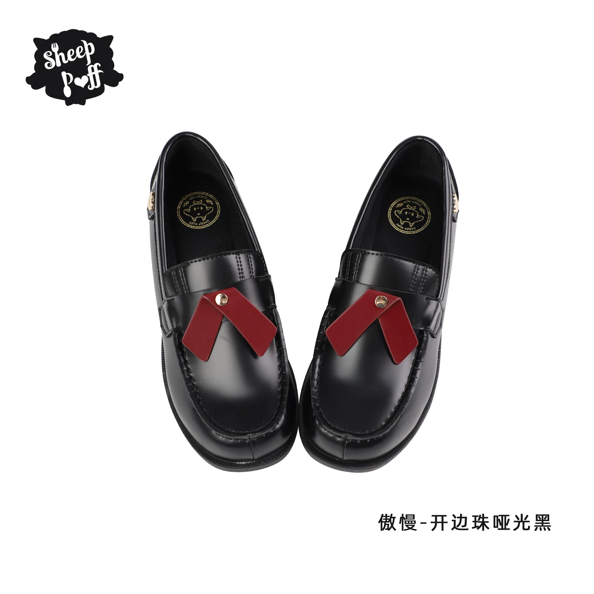 Sheep Puff Sheep Puff JK uniform clearance Lolita shoes with rounded toes and decorative bows, perfect for Lolita fashion style.
