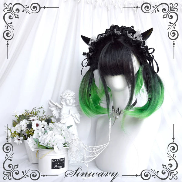 Black-green gradient short straight wig - view 1