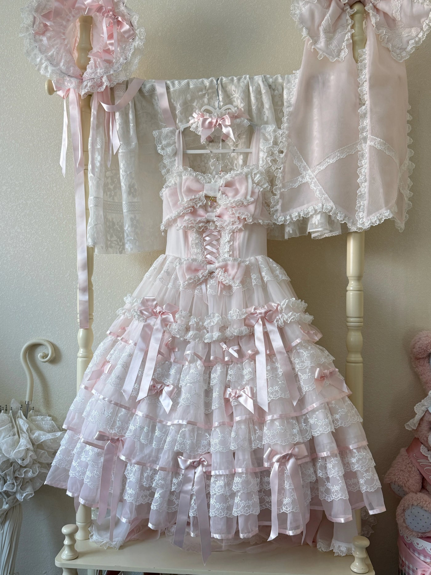 Cherry Snow Love Song - Bridal Lolita JSK Dress Set - detail view 12