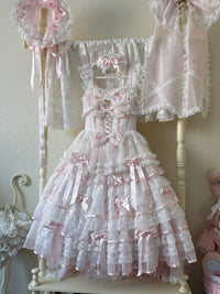 PS Original Design - Kirsch Schnee Liebeslied - Braut Lolita JSK Kleid Set - Nur Kleid / Pink / S