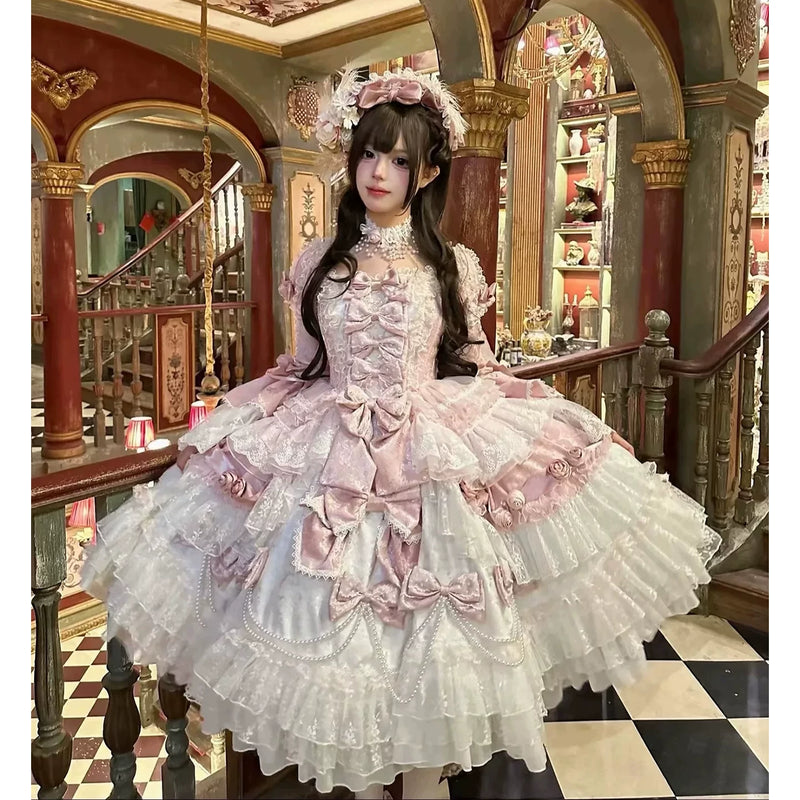 Emoji Dream - Sweet Lolita Formal Gown - Pink and white tiered ball