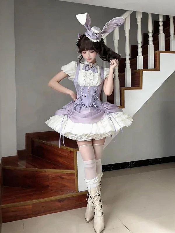 Creamy - Lavender Rabbit Gothic - JSK Dress Set with Rabbit-Ear Hat