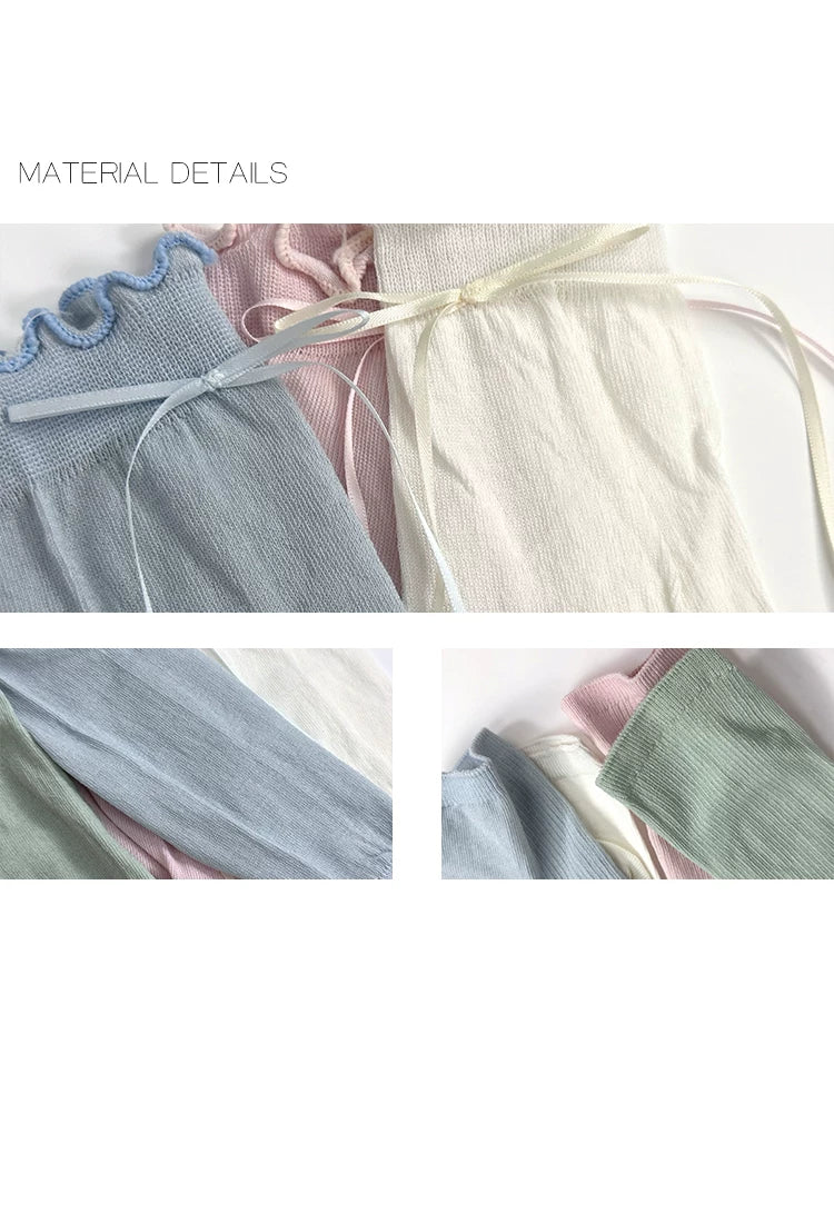 White Socks - Ballet Ribbon - Stirrup Calf Socks with Lettuce-Edge Cuffs