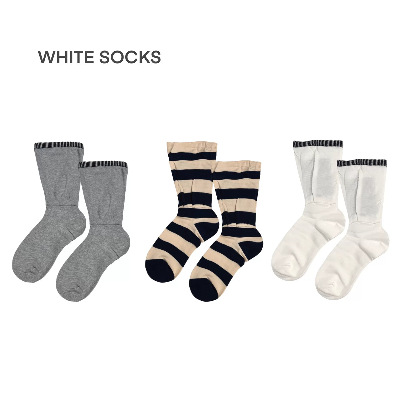 White Socks - Spliced Flare - Faux Two-Piece Mid-Calf Socks with Flared Cuffs