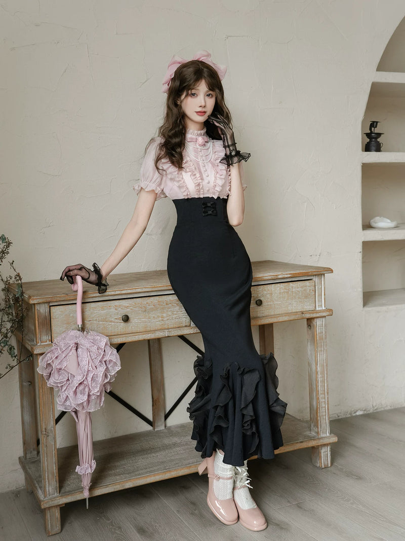 With PUJI - Miss Laura: Short-sleeve Mermaid - Lolita OP Dress, Boned Bodice Detail detail view 4