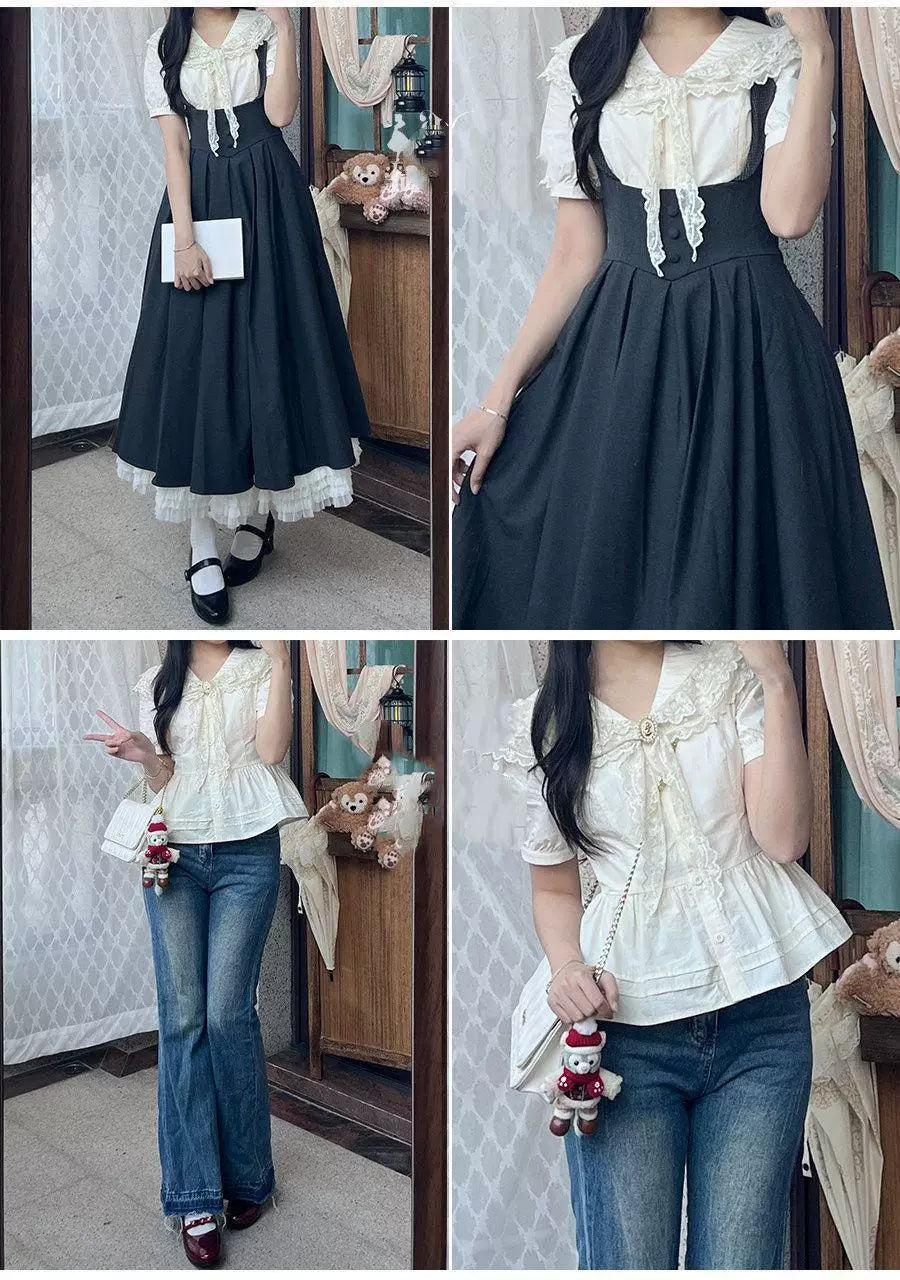 Sweetheart Dream Machine - Palila - Short-Sleeve Blouse with a Broad Lace Collar