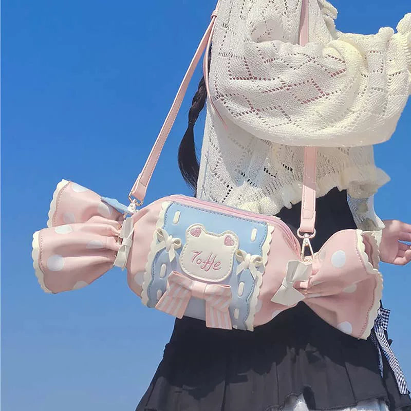 Milk Tea Bear - Candy - Powder Blue Crossbody Bag with Oversized Bows