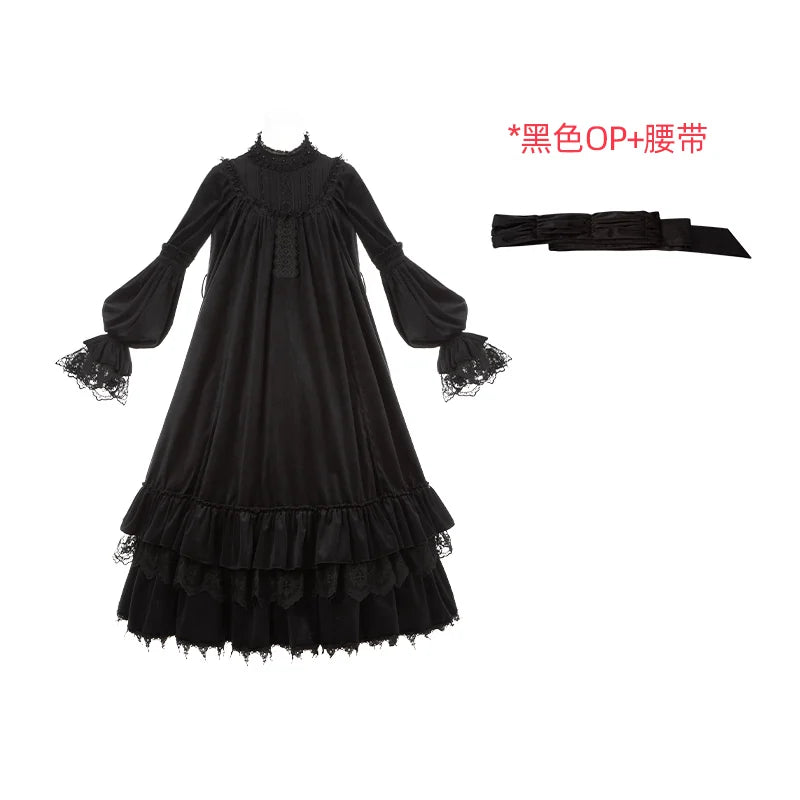 With PUJI - Dawn Bell & Dusk Song - Gothic Lolita Velvet OP Dress, Back Zipper detail view 8