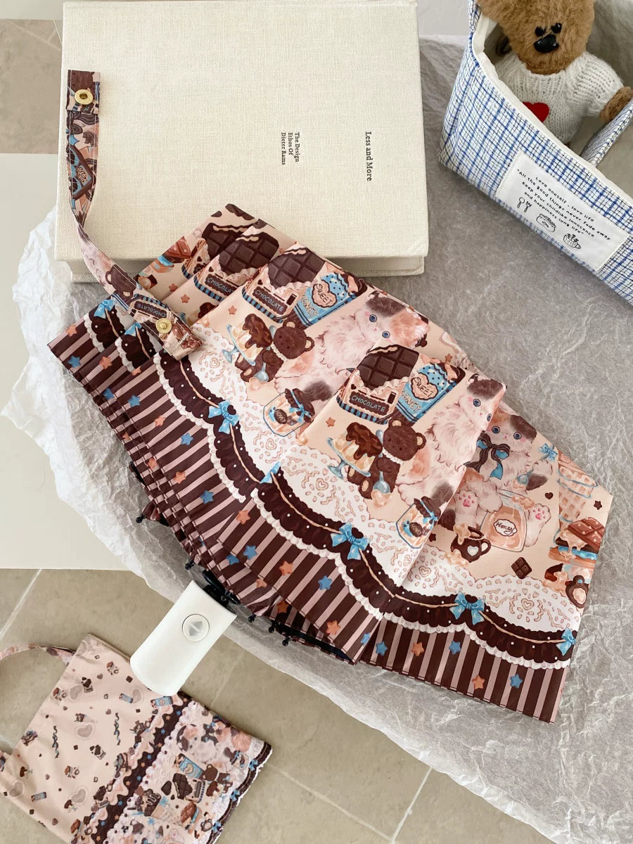 Independent Brand - Milk Coffee Calico Cat - Cat-Print Sun/Rain Umbrella