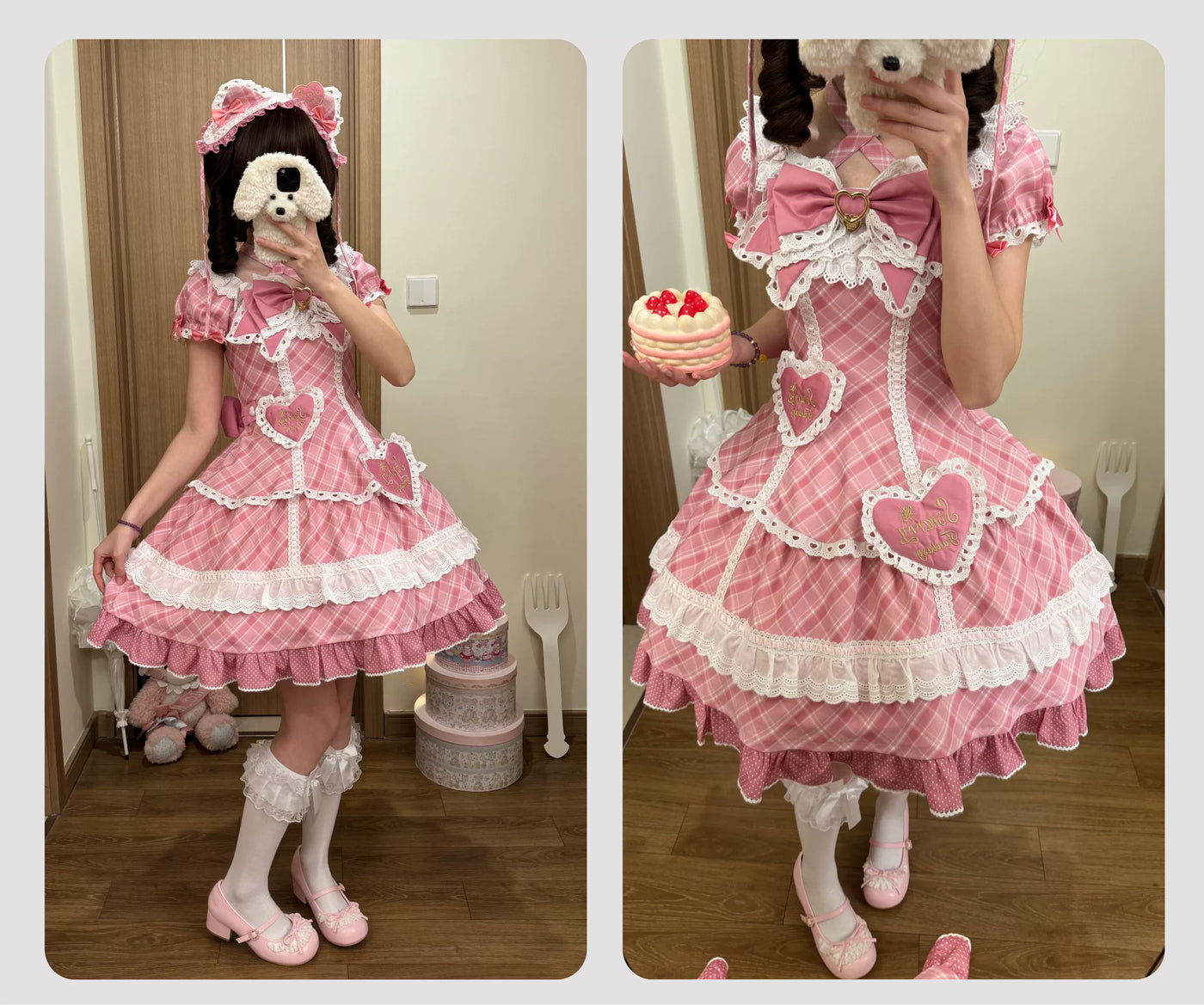 Star Fantasy - Shibuya Sweetheart - Plaid OP/JSK Dress Set with Lace Bunny-Ear Headwear