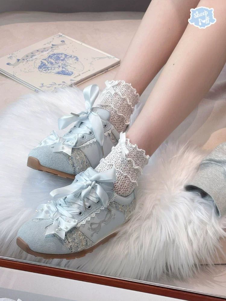 Sheep Puff Angel Pearl Lo-Run Lolita sneakers featuring sheep puff design, angel pearl accents, and casual shoe style.