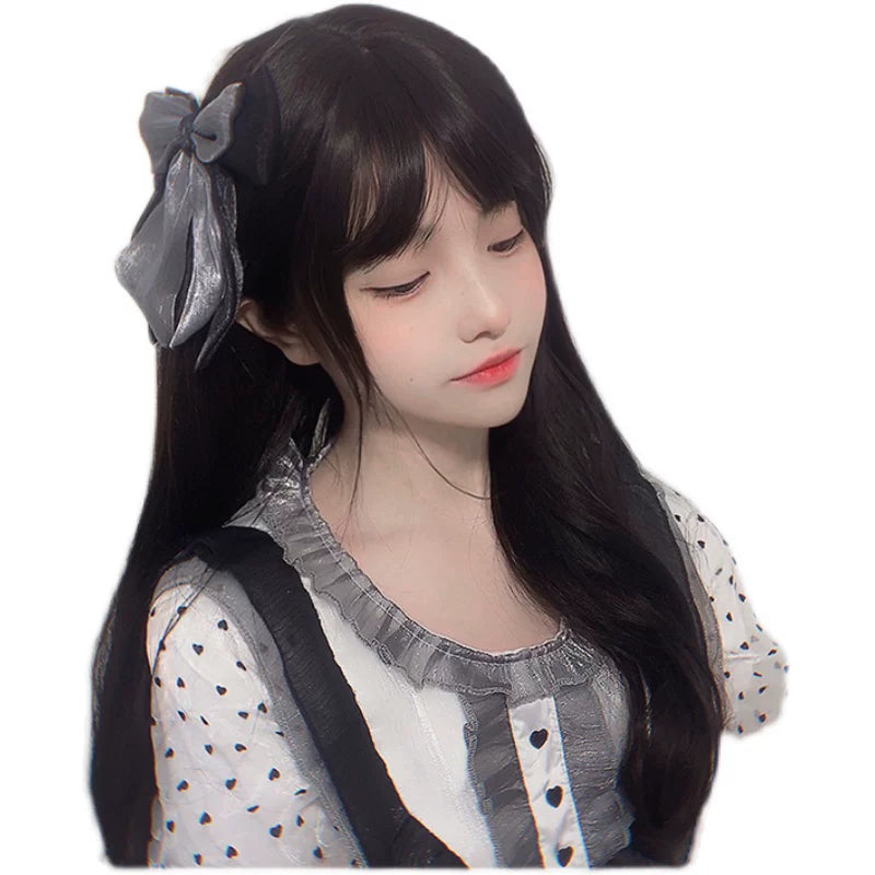 Natural black long curly wig with long sideburns - view 4