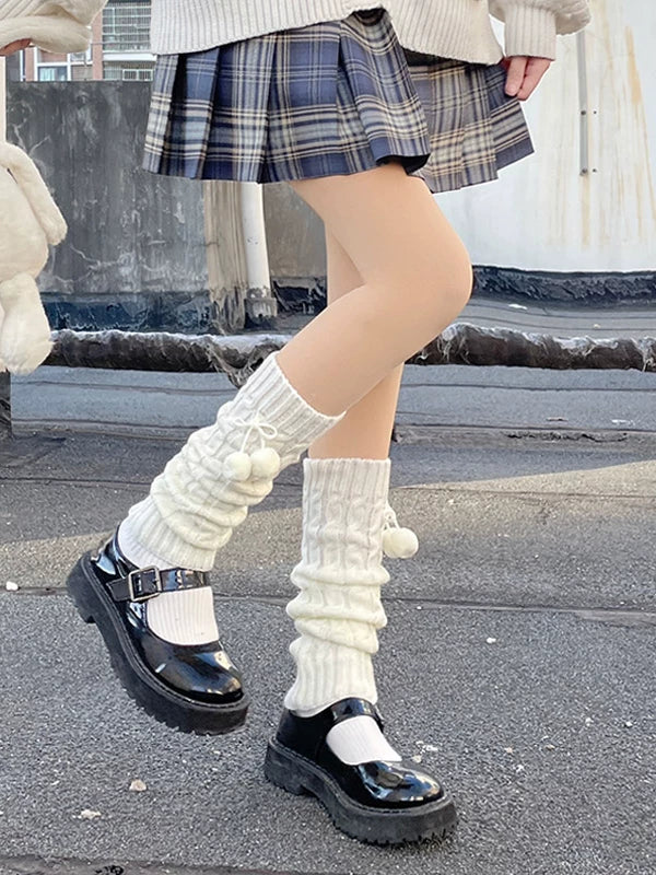 Floral Milk Cat - Pom-Pom Bow - Scrunched Leg Warmers with Bows and Pom-Pom Accents