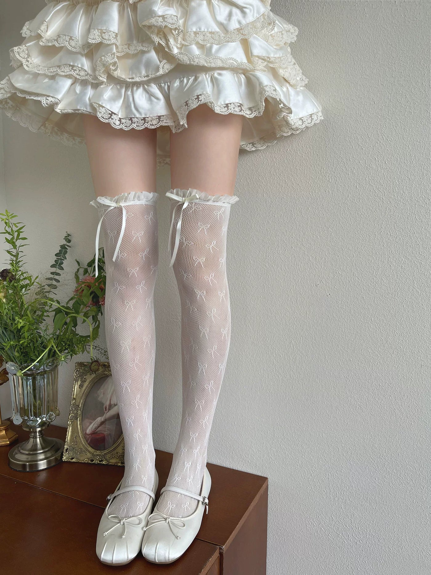 Sock Noble - Ribbon Lace - Over-the-Knee Socks with Ruffled Lace Cuffs and Bows