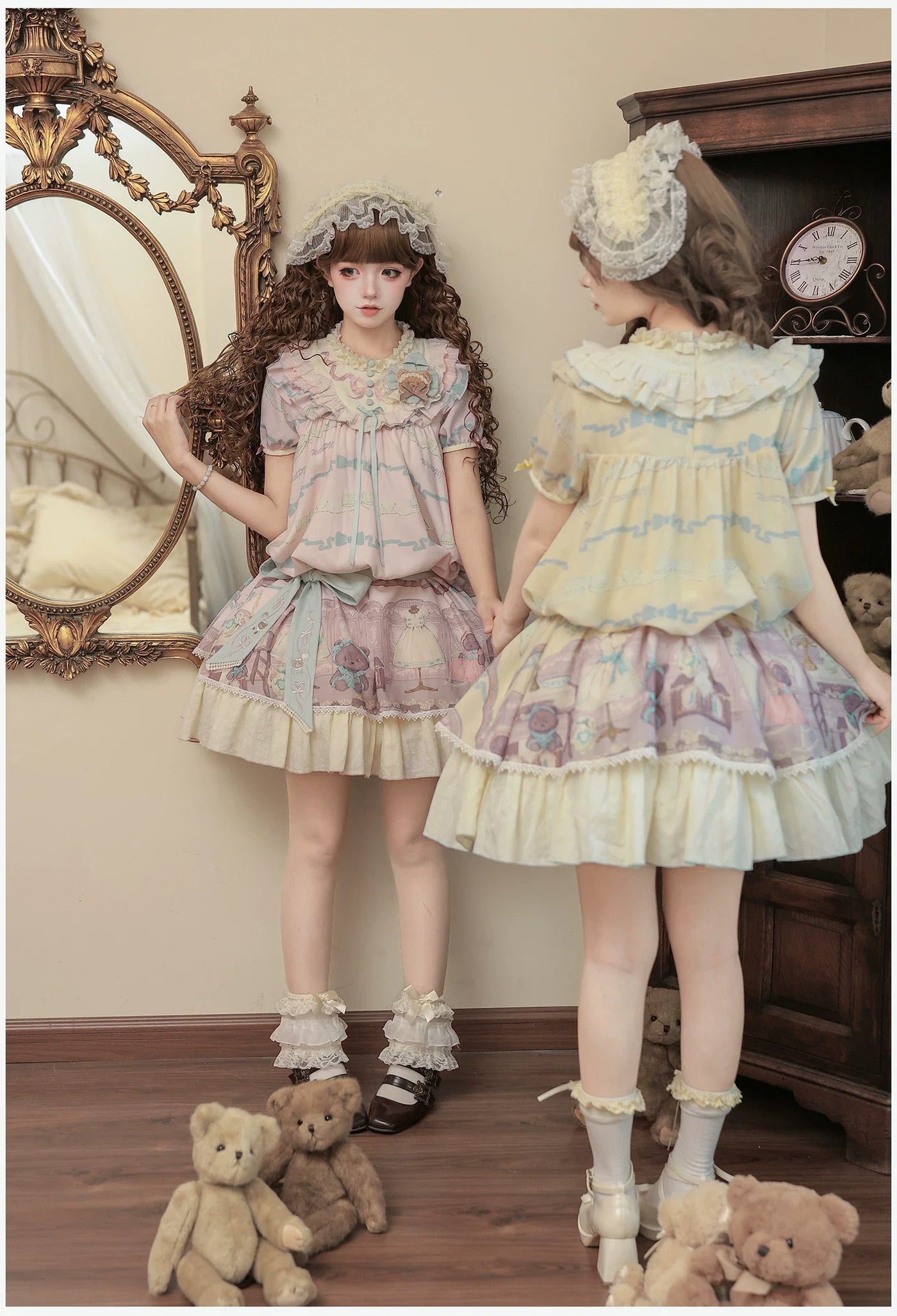With PUJI - Brown Dollhouse SP - Kawaii Lolita Dollhouse Printed OP Dress with Embroidery