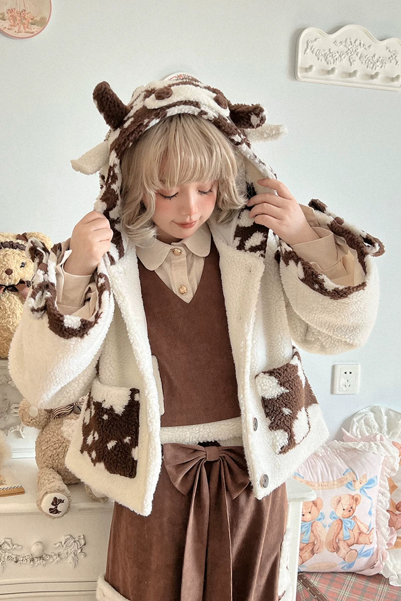 Baozi Pig - Milk Can Can - Brown-and-Cream Outfit Set with Bear Patches