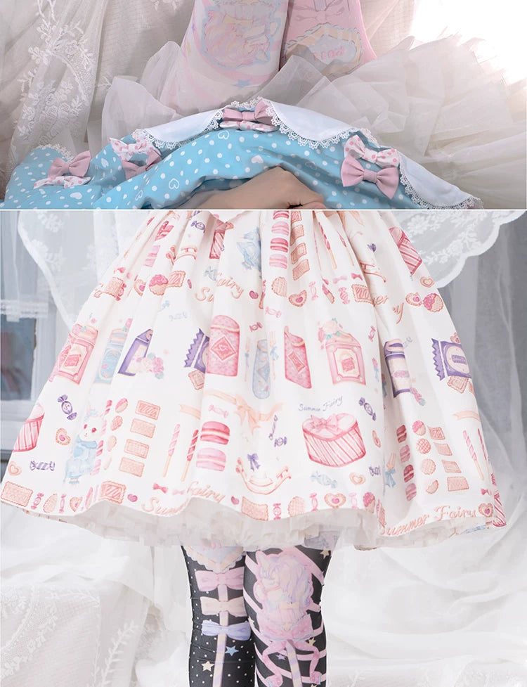 roji roji - Holy Scepter - Printed Velvet Over-the-Knee Socks with Bow and Star Motifs
