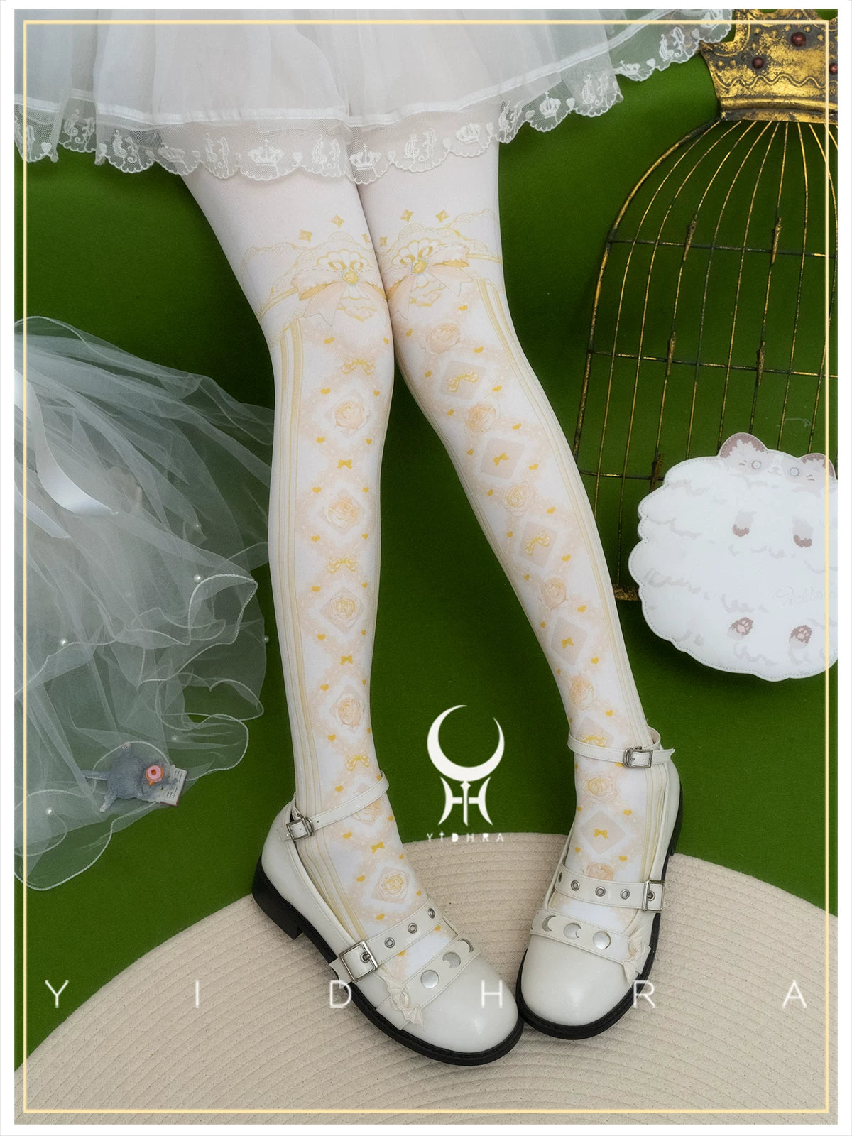 Yidhra Sweet Interlace Rose Print Lolita Tights – detail view 6