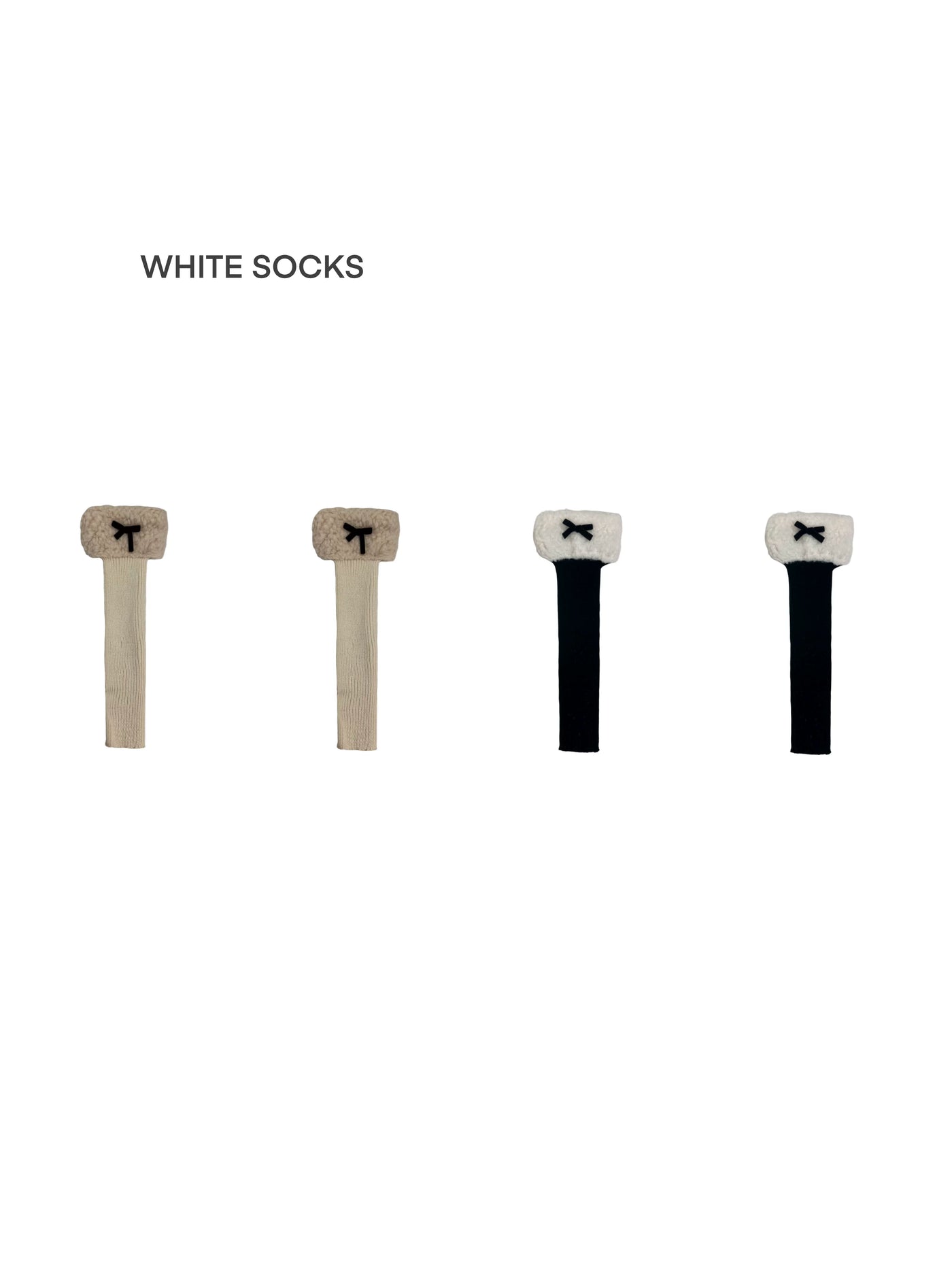 White Socks - Fleece Bow - Stirrup Knit Leg Warmers with Fleece Cuffs