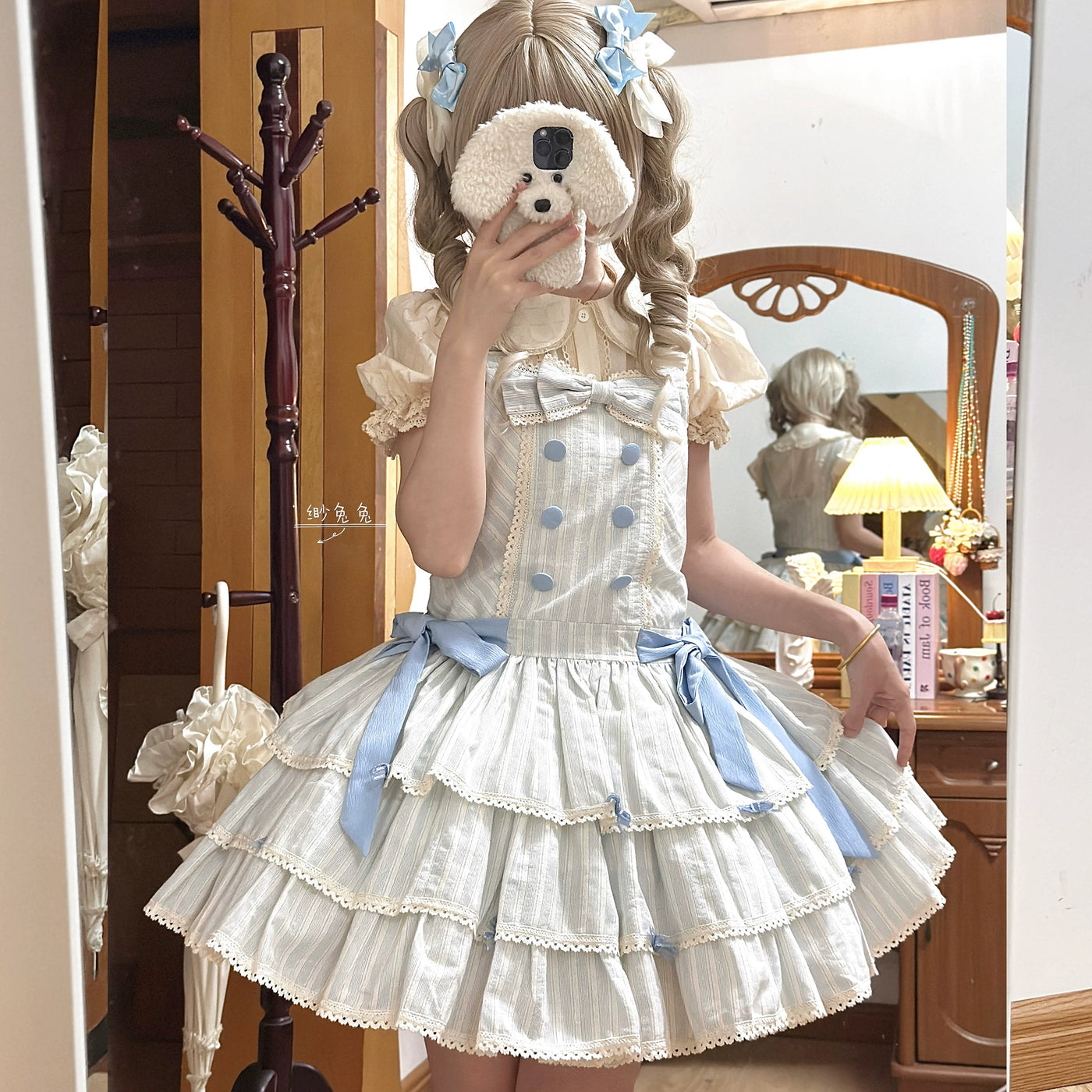 White Tea Story - Mian Mian Bing - Tiered cotton Lolita jumper skirt