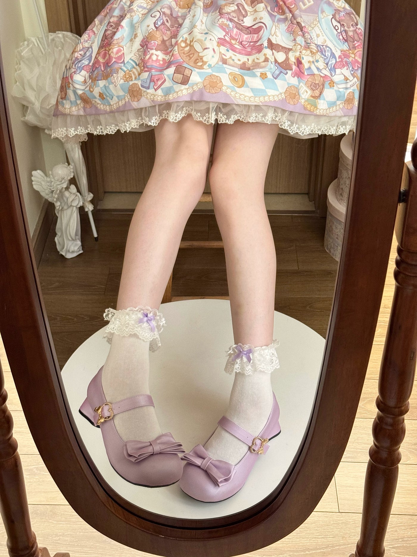 Fantasy Doll - Fresh Lace Bow - Cotton Short Socks with Lace Cuffs