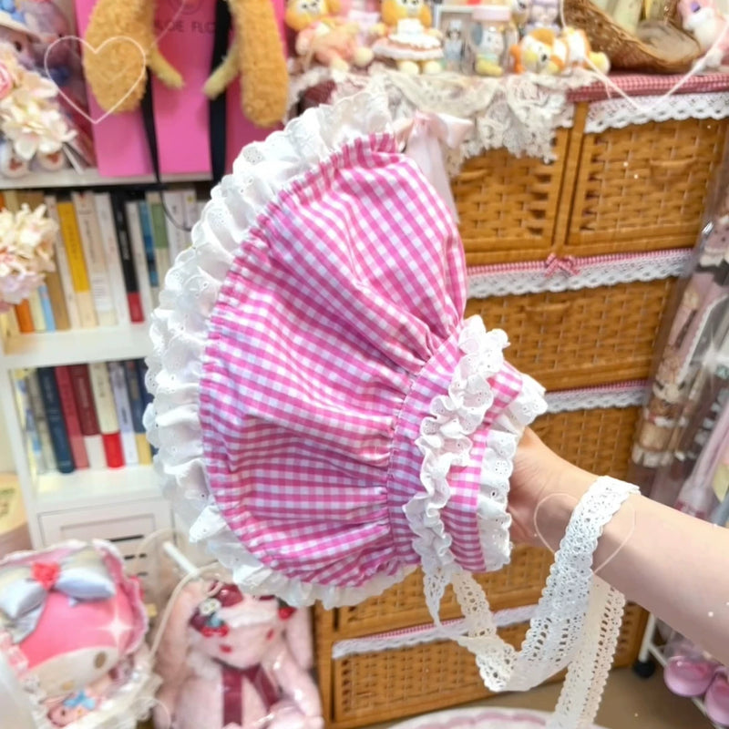 Tata Long Ear - Gingham Baileys - Pink gingham check sweet lolita JSK