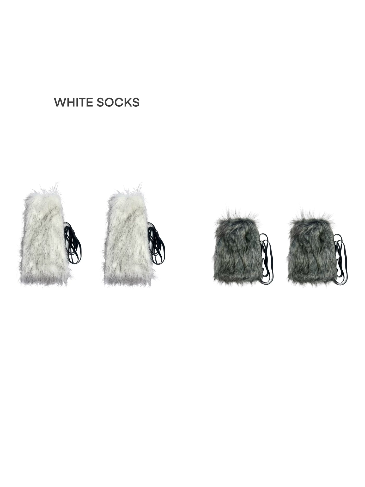 White Socks - Y2K Faux-Fur Leg Warmers - Faux-Fur Leg Warmers with Tie Straps