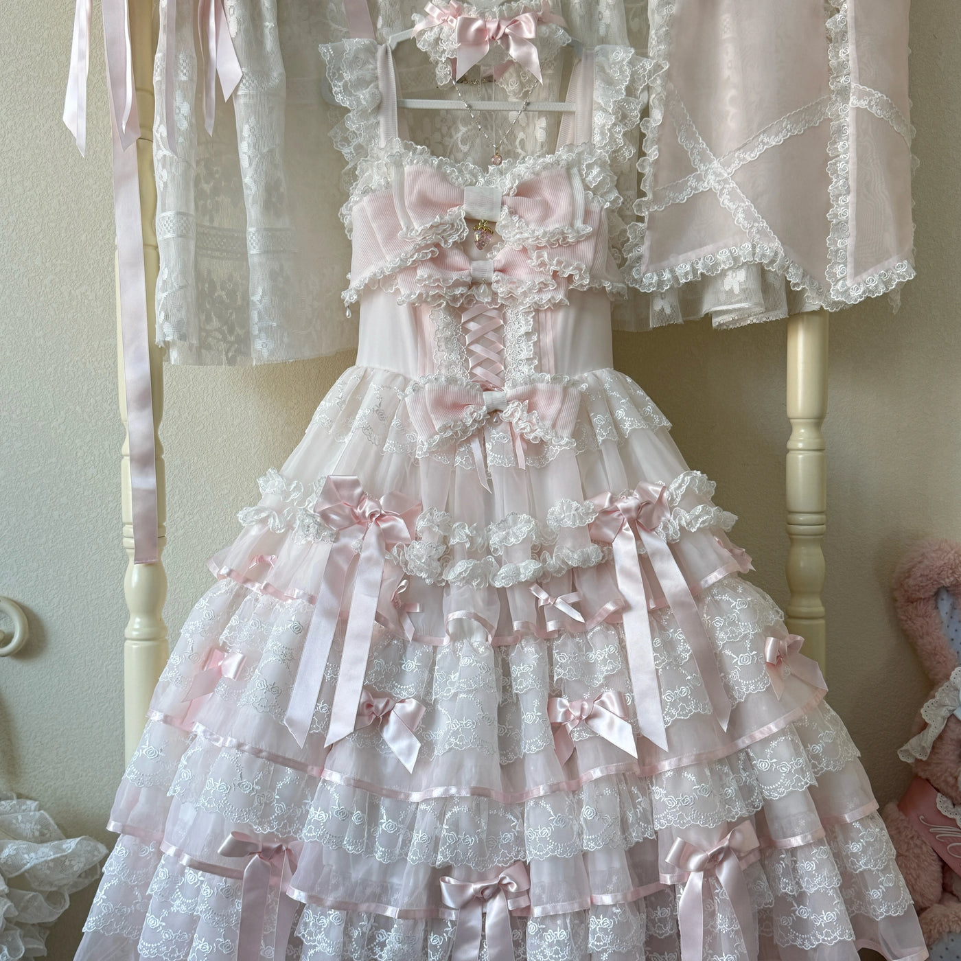 Cherry Snow Love Song - Bridal Lolita JSK Dress Set - detail view 3