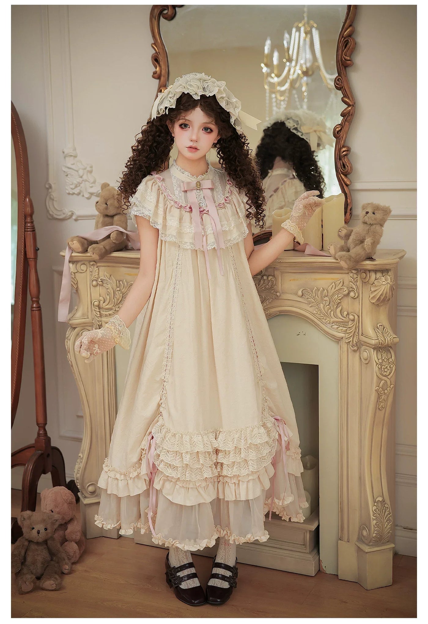 With PUJI - Lily's Dream - Cotton Lining Classic Lolita OP, Drawstring Liftable Hem