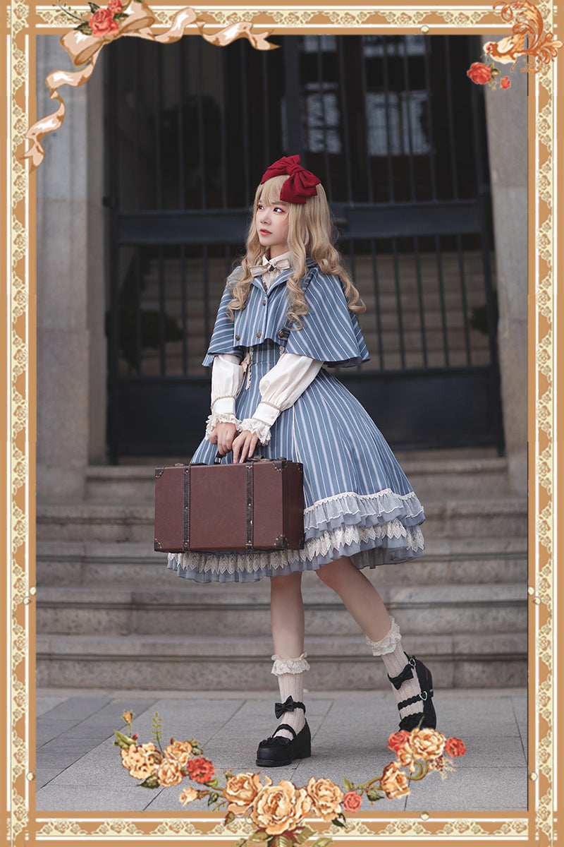 Infanta - Elegant Lolita Stripe High-waist - Jumper Dress Set and Cape SK Skirt