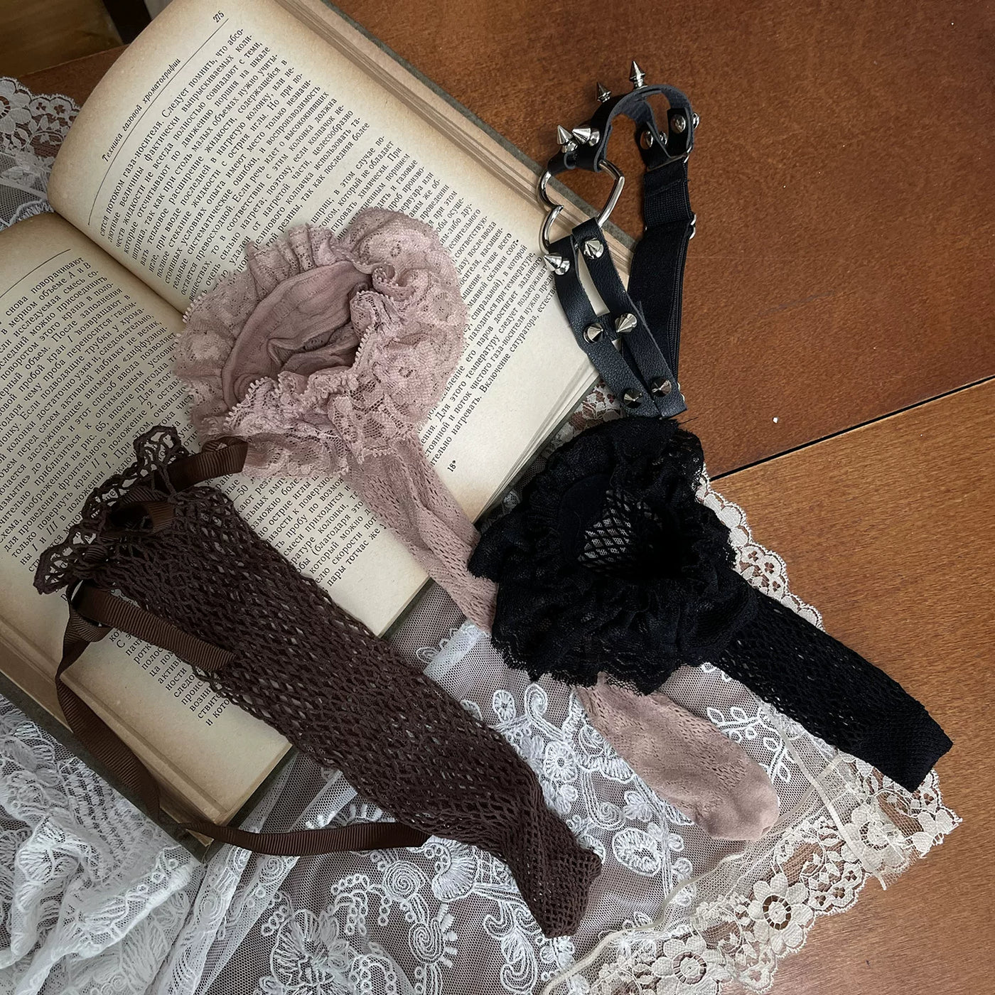 Sock Noble - Maillard Layering - Stockings and Leg Ring with Heart Rivets