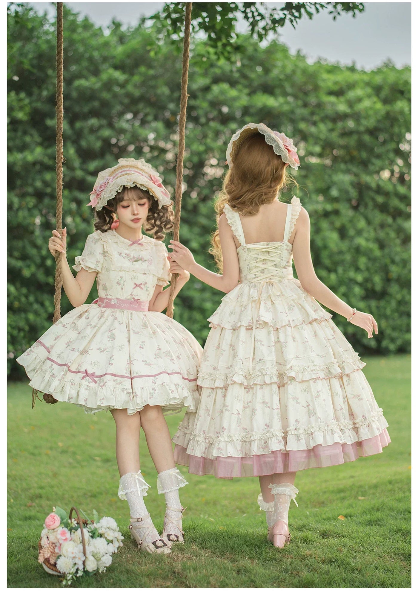 With PUJI - Fragrant Reminiscence - Classic Lolita Embroidered Collar Dress, Bellflower Print