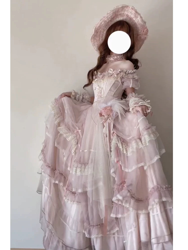 Flora Muse - Sweet Lolita Wedding Gown - Pink tiered ball gown
