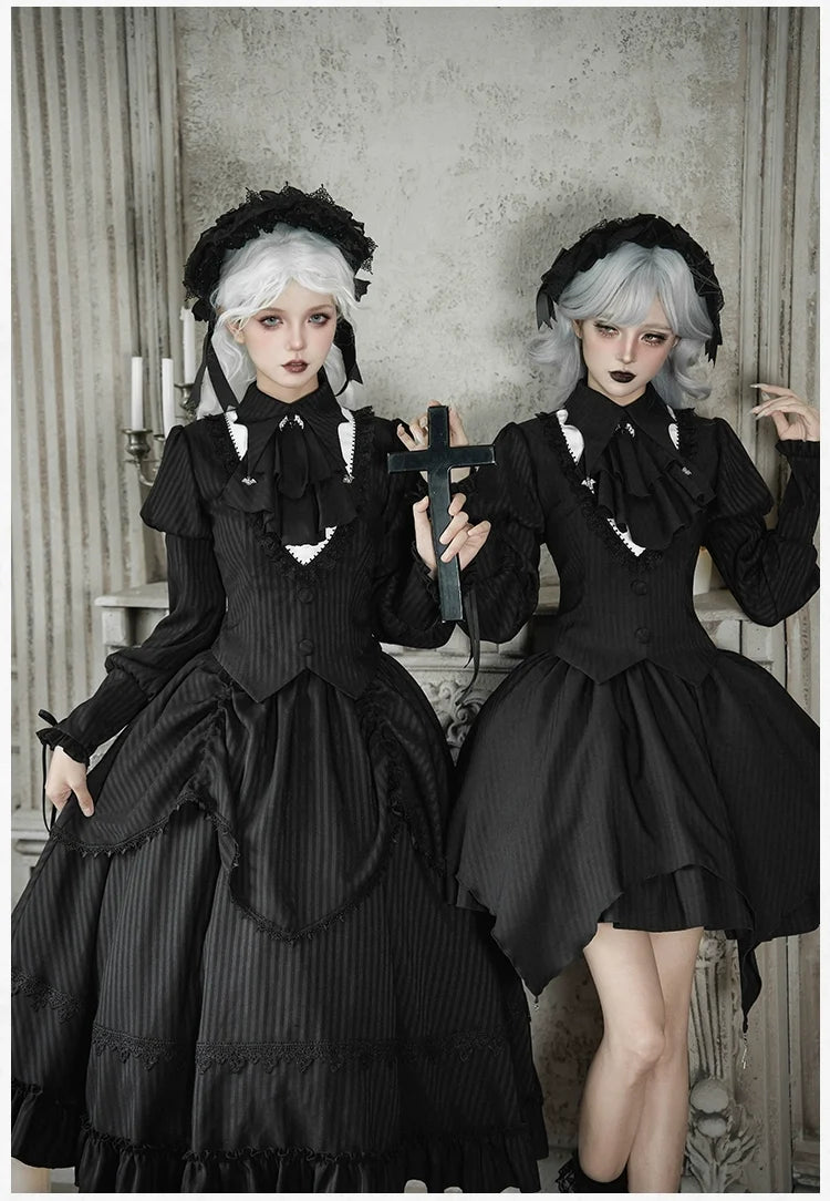 With PUJI - Night Talk - Gothic Lolita Skirt Dress Set, Batwing-shaped Accents