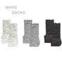 White + light gray + dark gray, 3-pair set / One Size