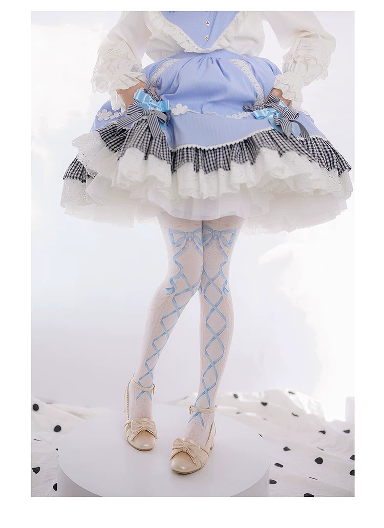 roji roji - Love and Vows - 120D Velvet Ribbon-Lattice Tights