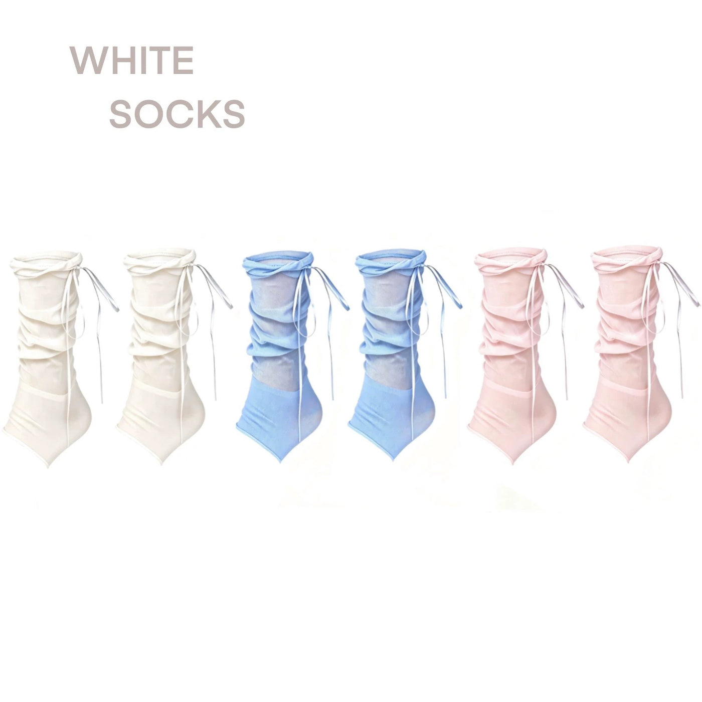 White Socks - Ballet Ribbon - Ruched Stirrup Socks with Side Ties