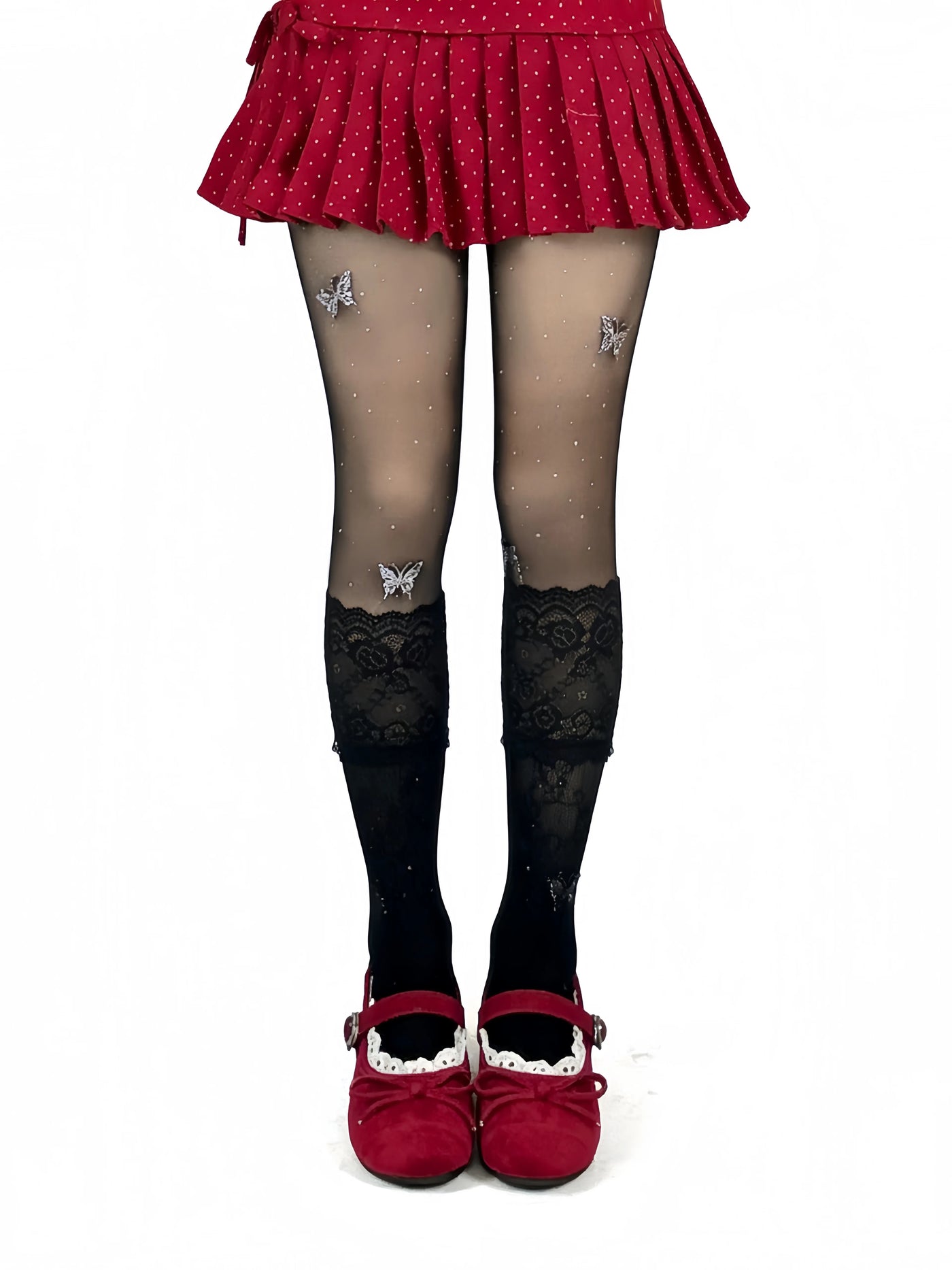 White Socks - Lace Layering - Lace-Trim Mid-Calf Socks