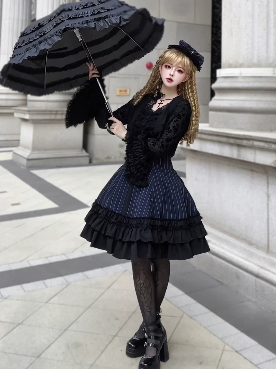 MILU ORIG - Six-Panel Gothic Lolita JSK Dress - Tiered Ruffles JSK Dress