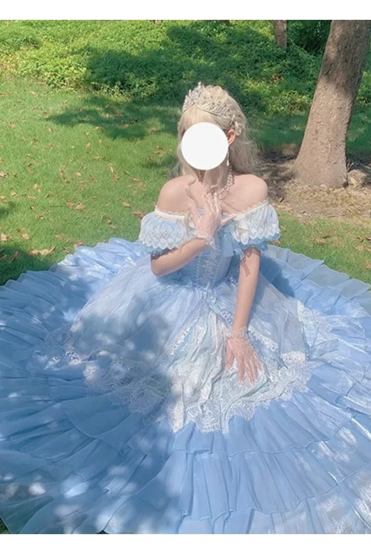 Flora Muse - Lolita Evening Gown - Blue off-the-shoulder ballgown