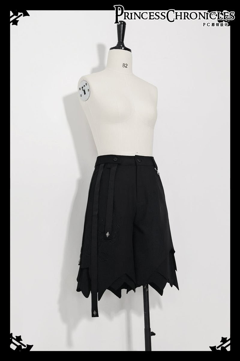 Ouji Lolita Irregular Hem Black Shorts S black shorts (pre order)