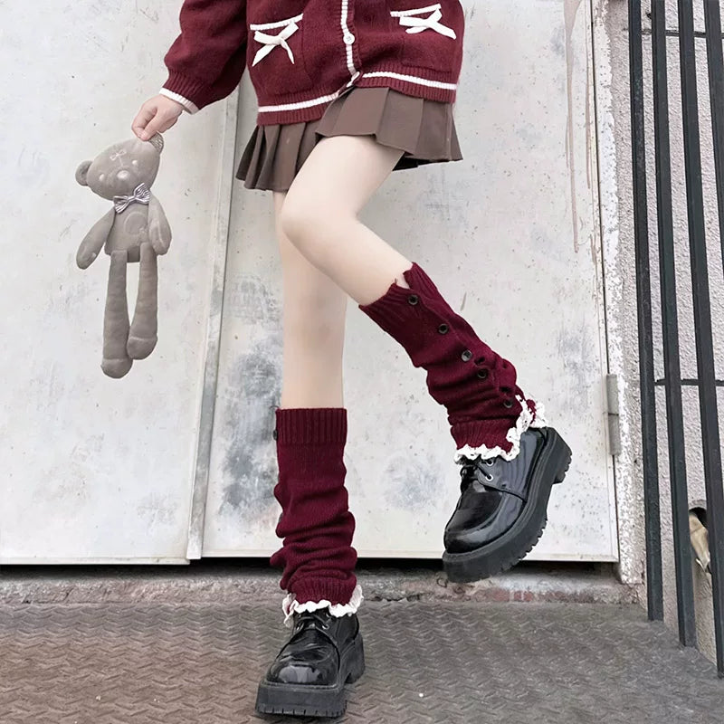 Floral Milk Cat - Button Scrunch - 48 cm Slouch Leg Warmers with Side Buttons