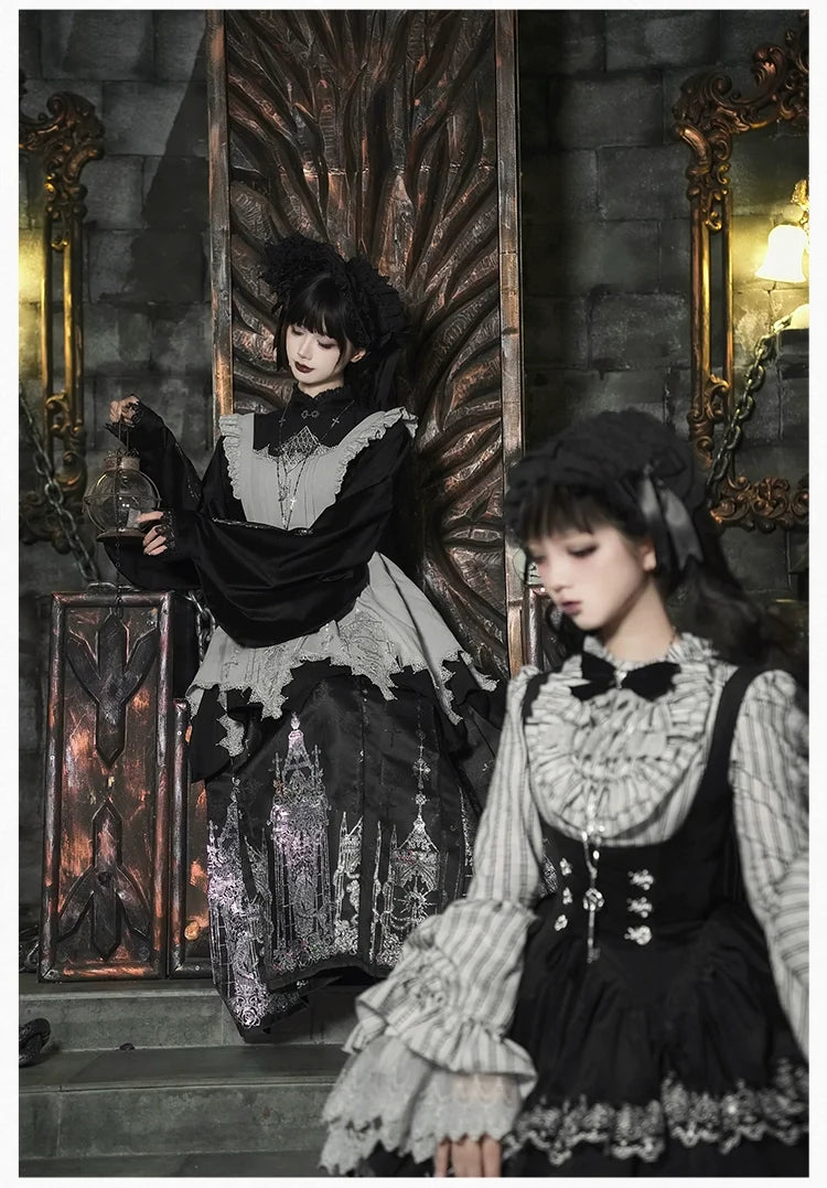 With PUJI - Raven's Night Song - Oriental Aesthetics Gothic Lolita Dress Set